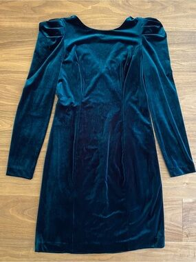 Vince Camuto Velvet Long-Sleeve Shift Dress in Teal